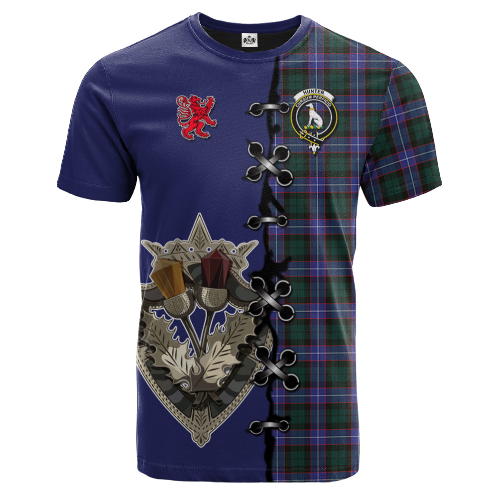 Hunter Modern Tartan T-shirt - Lion Rampant And Celtic Thistle Style