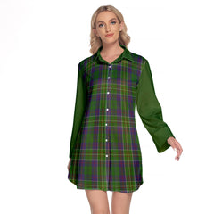 Hunter Of Hunterston Tartan Women's Lapel Shirt Dress With Long Sleeve