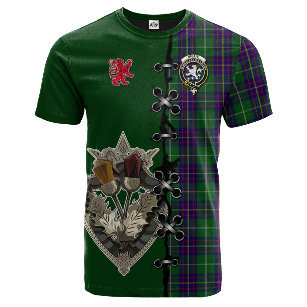 Inglis Tartan T-shirt - Lion Rampant And Celtic Thistle Style