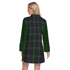 Inglis Tartan Women's Lapel Shirt Dress With Long Sleeve