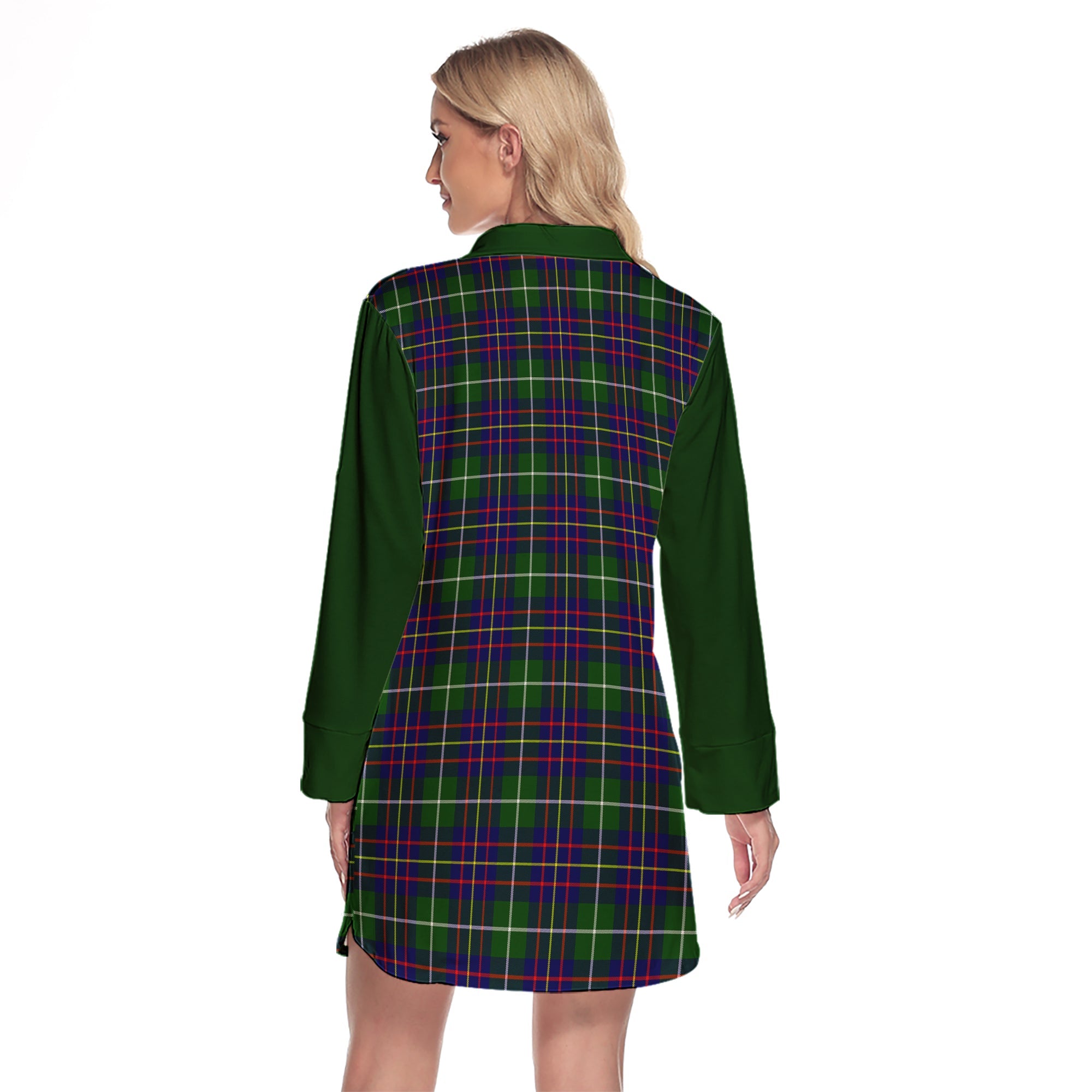 Inglis Modern Tartan Women's Lapel Shirt Dress With Long Sleeve