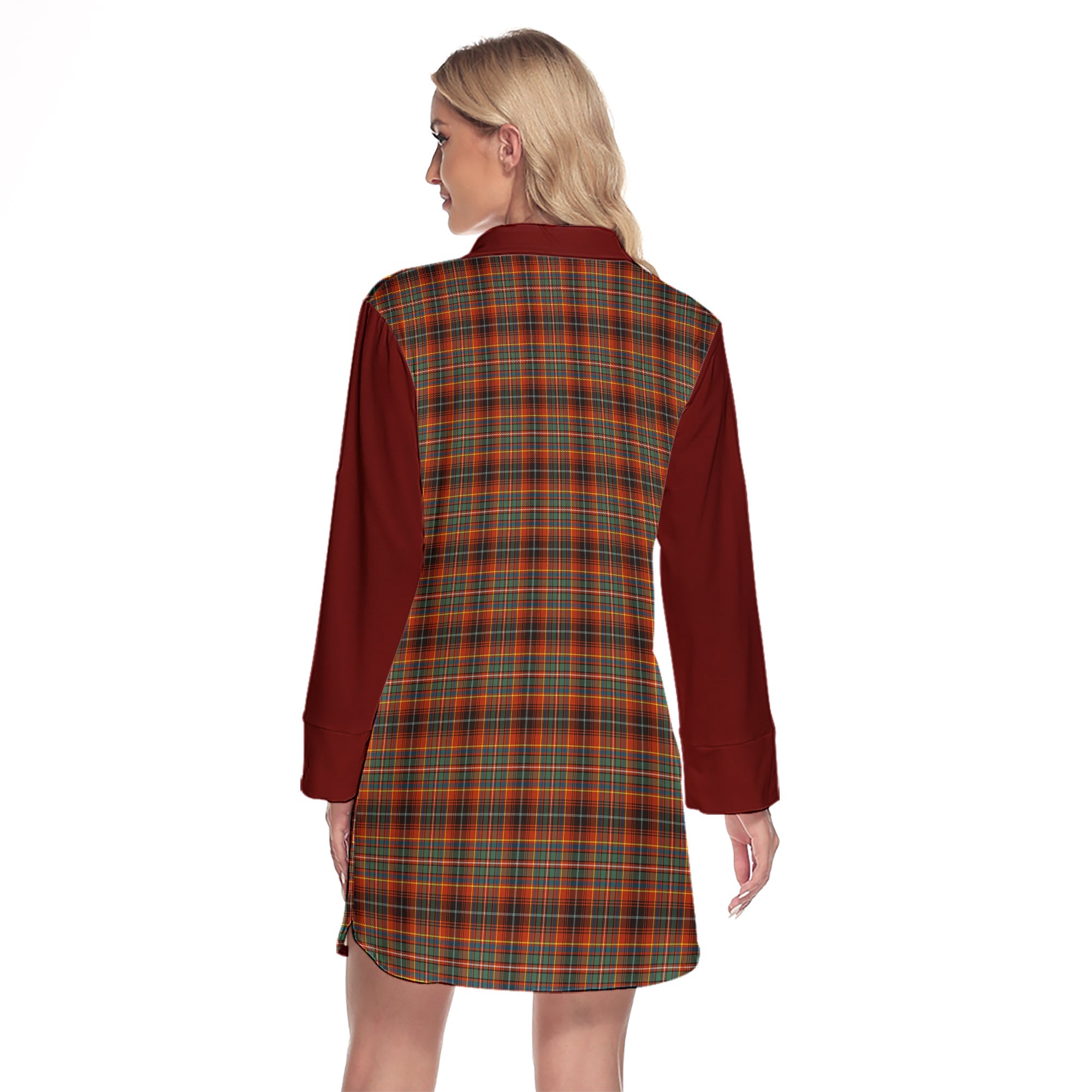 Innes Ancient Tartan Women's Lapel Shirt Dress With Long Sleeve