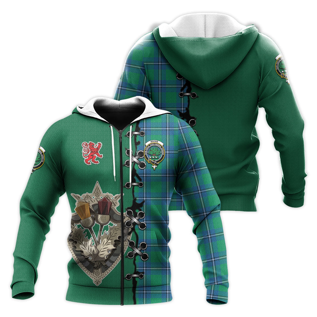 Irvine Ancient Tartan Hoodie - Lion Rampant And Celtic Thistle Style