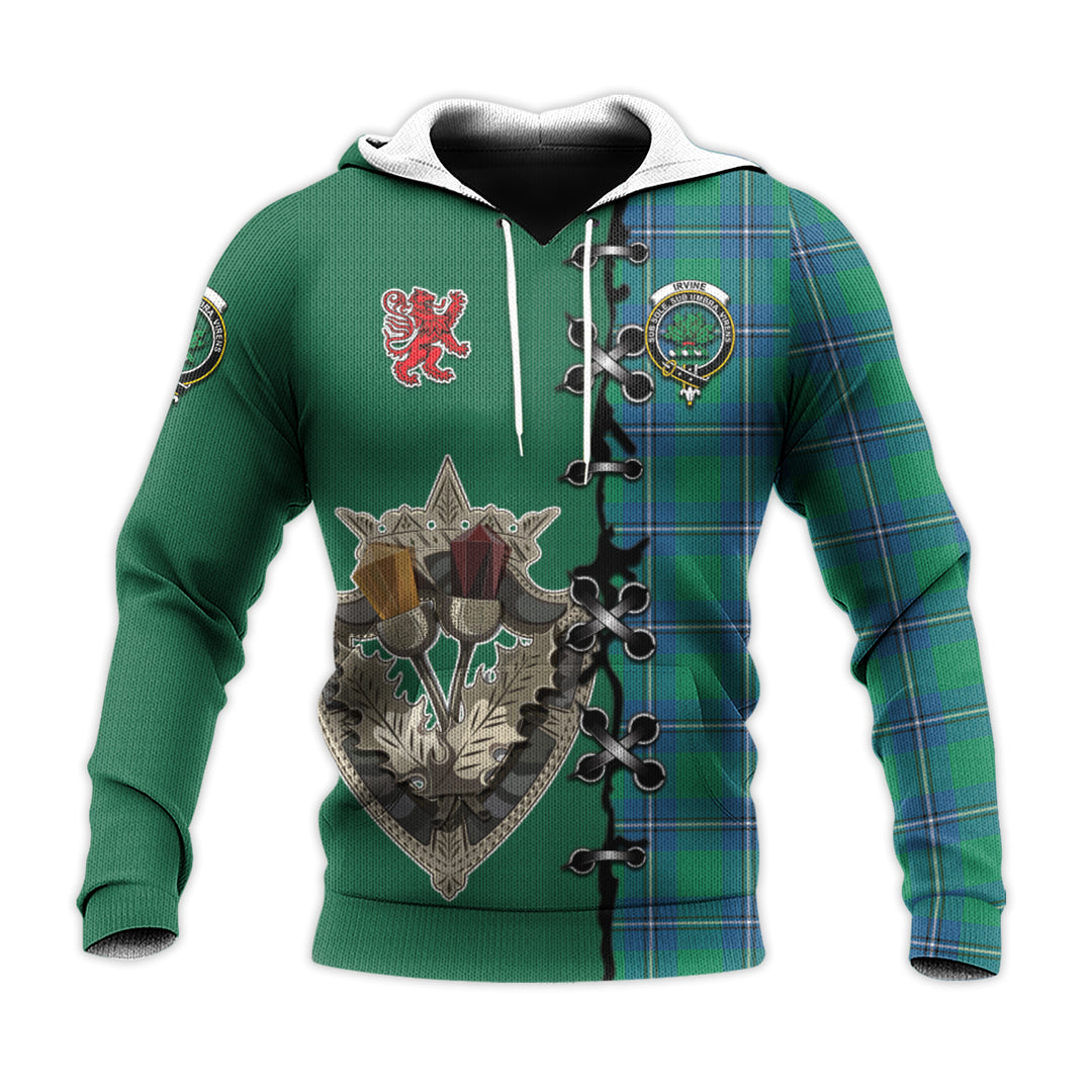 Irvine Ancient Tartan Hoodie - Lion Rampant And Celtic Thistle Style