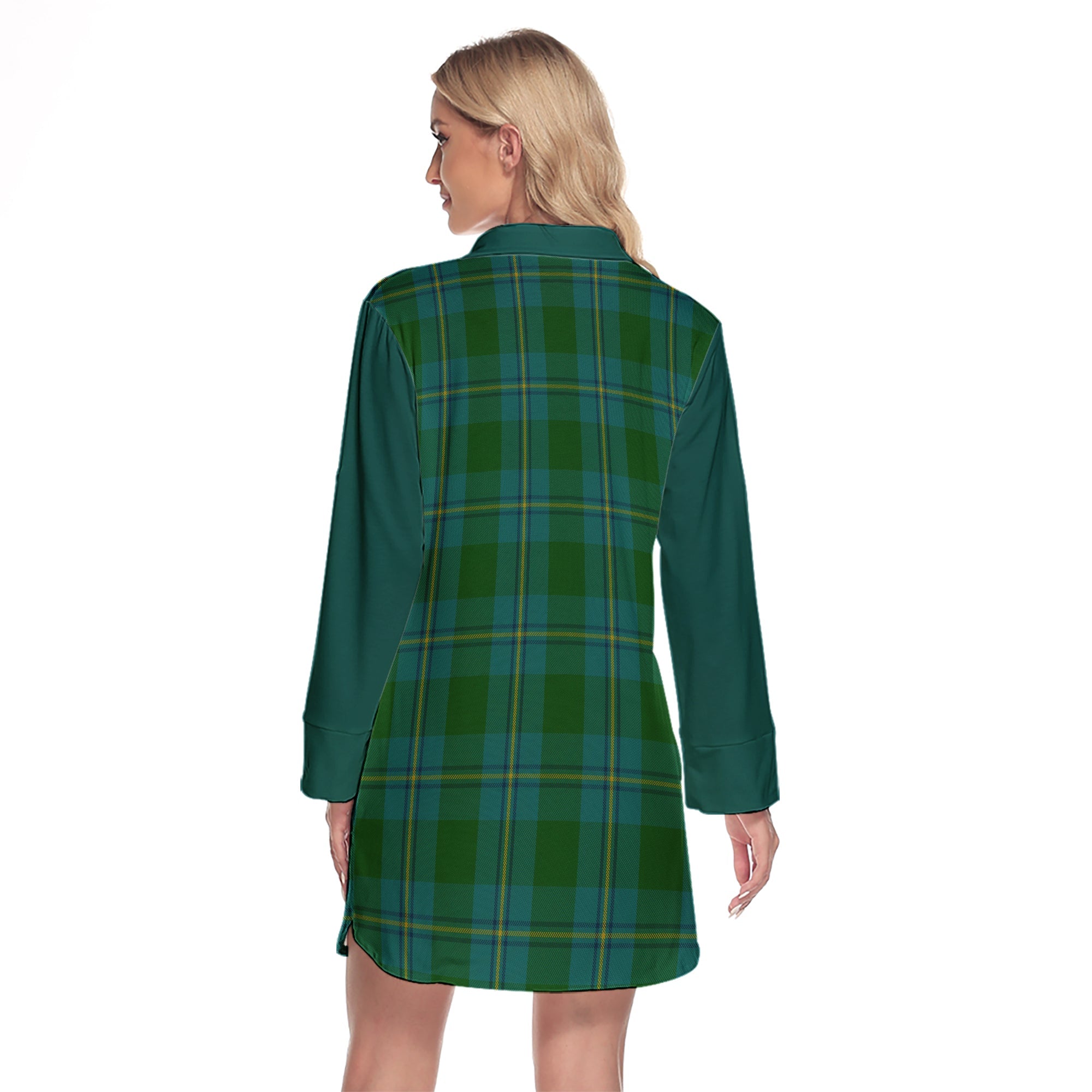 Irving Of Bonshaw Tartan Women's Lapel Shirt Dress With Long Sleeve