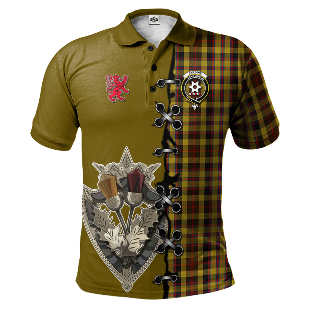 Jardine Tartan Polo Shirt - Lion Rampant And Celtic Thistle Style