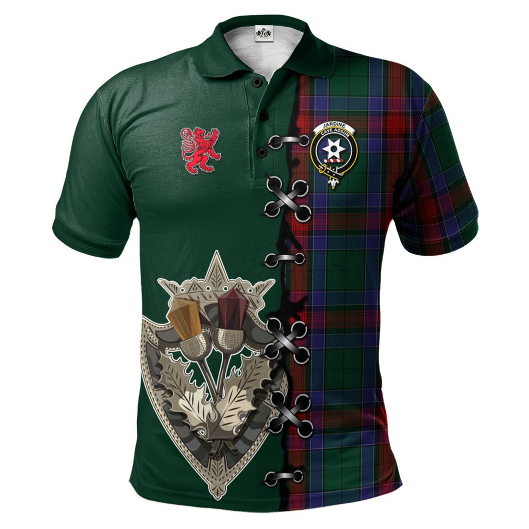 Jardine Dress Tartan Polo Shirt - Lion Rampant And Celtic Thistle Style