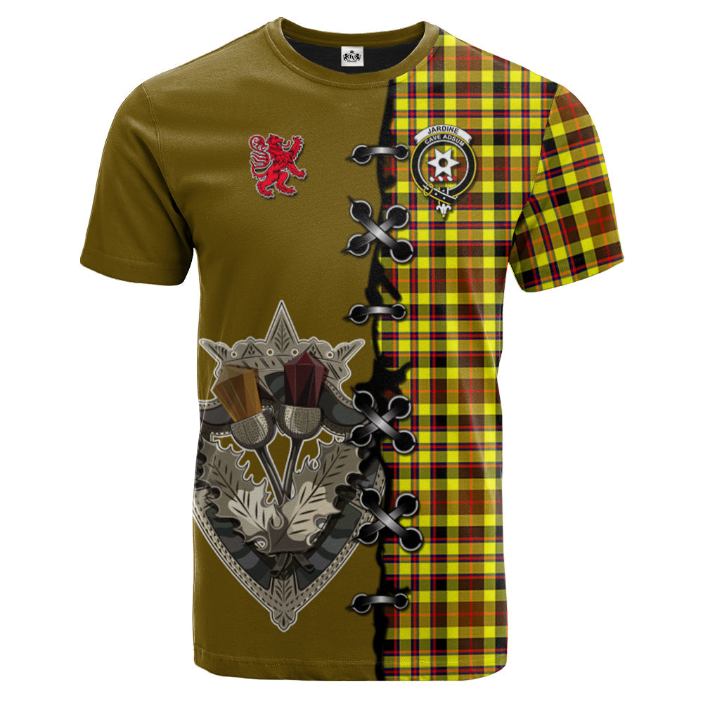 Jardine Modern Tartan T-shirt - Lion Rampant And Celtic Thistle Style