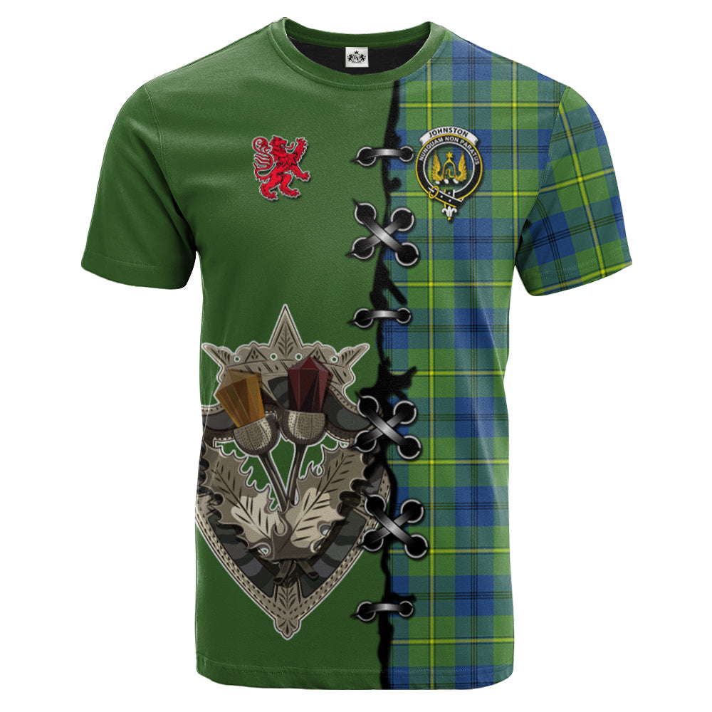 Johnston Ancient Tartan T-shirt - Lion Rampant And Celtic Thistle Style