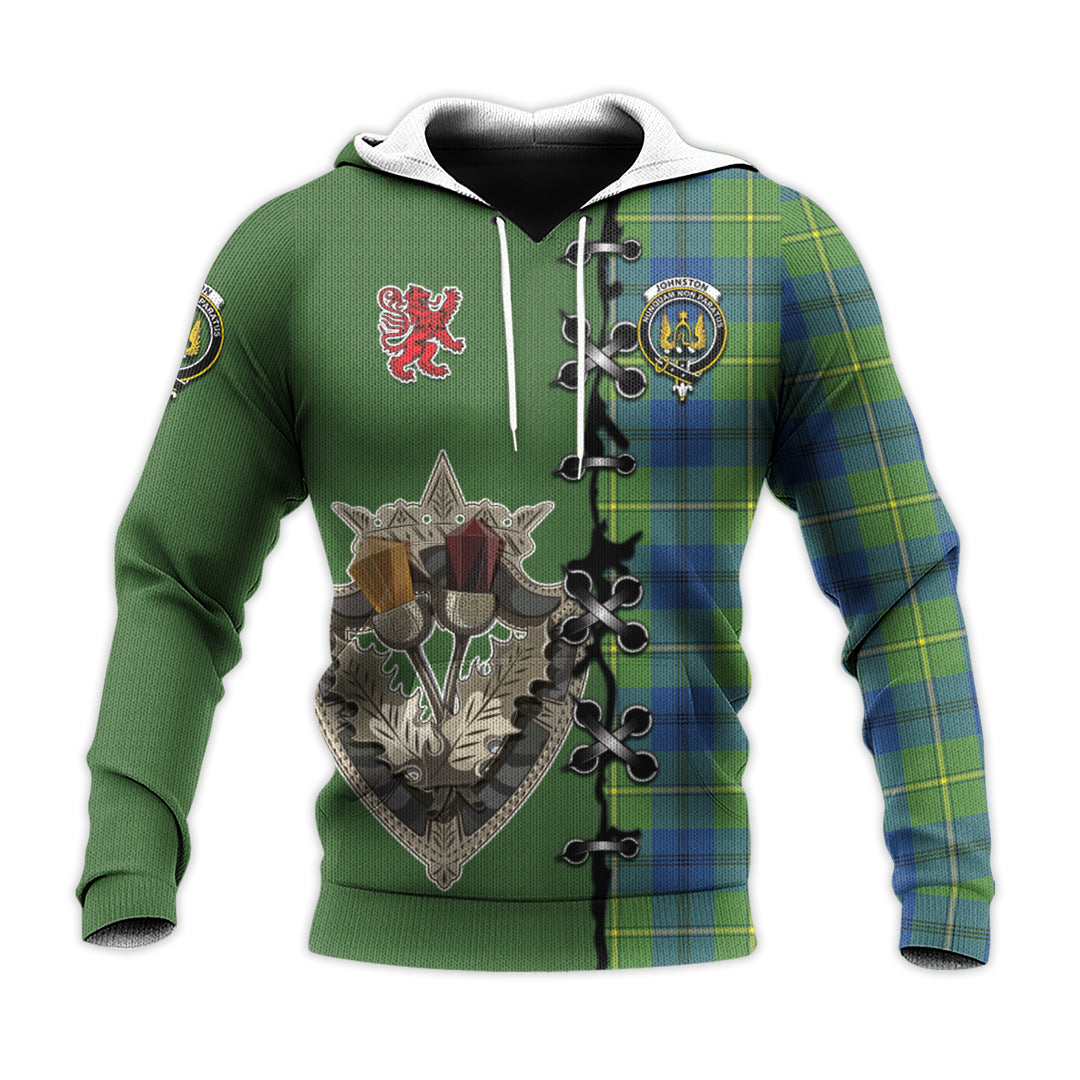 Johnston Ancient Tartan Hoodie - Lion Rampant And Celtic Thistle Style