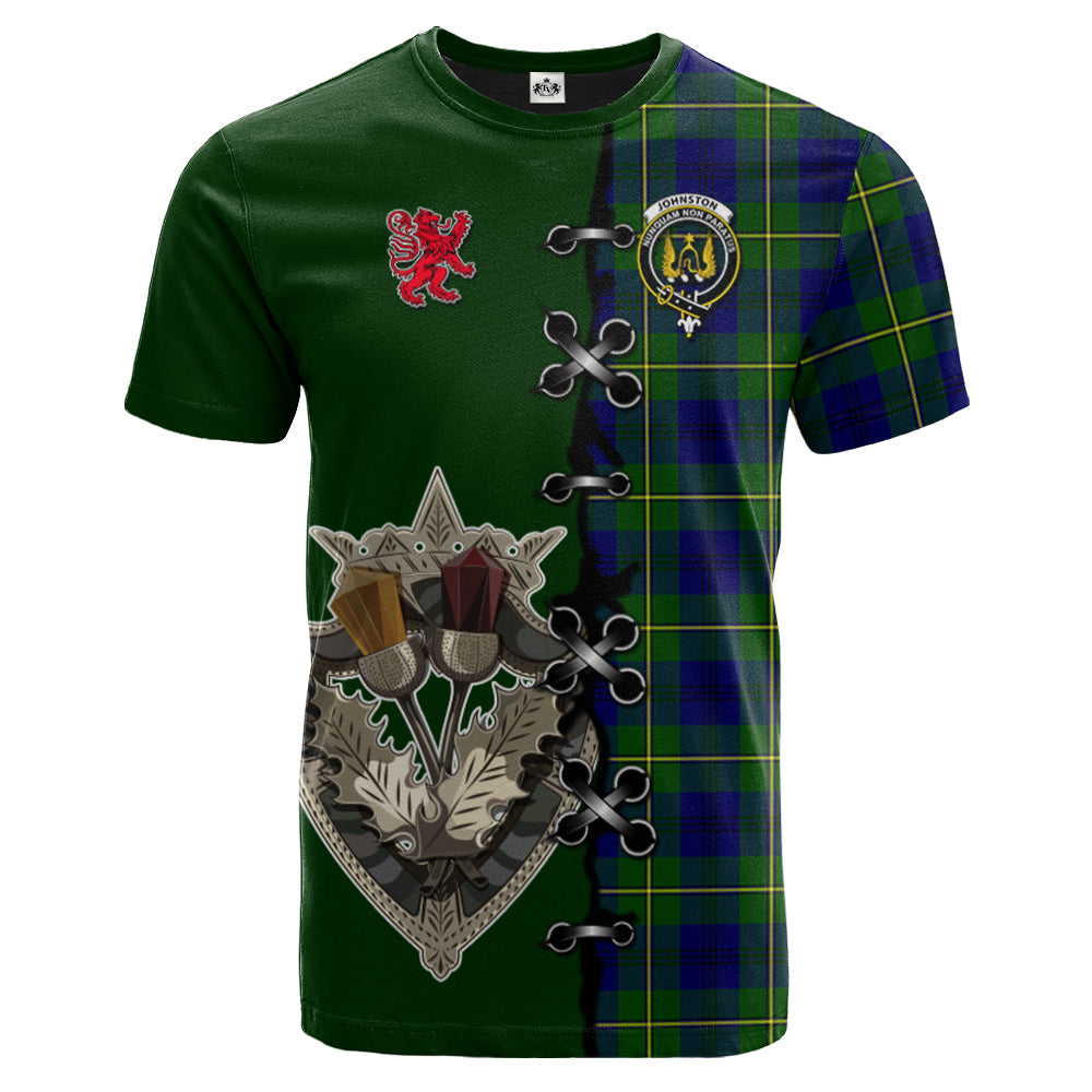 Johnston Modern Tartan T-shirt - Lion Rampant And Celtic Thistle Style