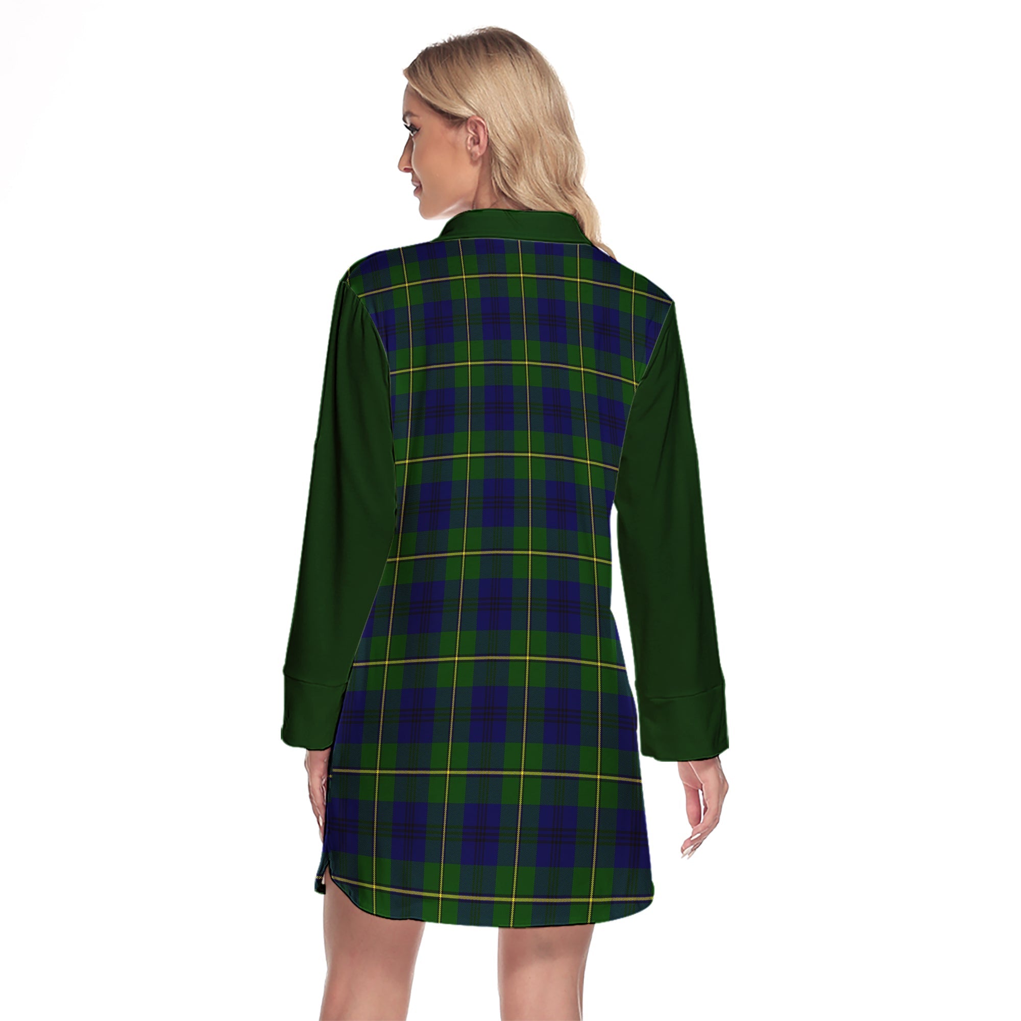 Johnston Modern Tartan Women's Lapel Shirt Dress With Long Sleeve