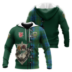 Johnstone Tartan Hoodie - Lion Rampant And Celtic Thistle Style