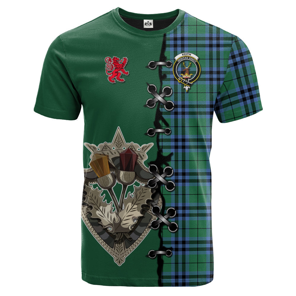 Keith Ancient Tartan T-shirt - Lion Rampant And Celtic Thistle Style