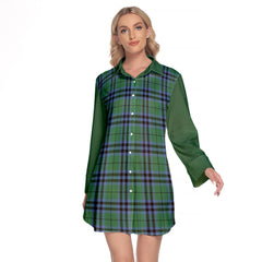 Keith Ancient Tartan Women's Lapel Shirt Dress With Long Sleeve