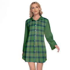 Kennedy Ancient Tartan Women's Lapel Shirt Dress With Long Sleeve