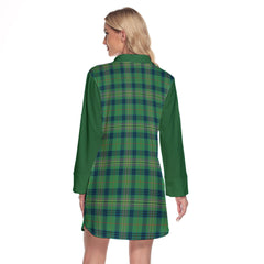 Kennedy Ancient Tartan Women's Lapel Shirt Dress With Long Sleeve