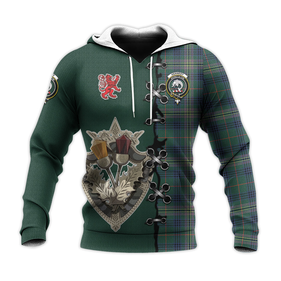 Kennedy Modern Tartan Hoodie - Lion Rampant And Celtic Thistle Style