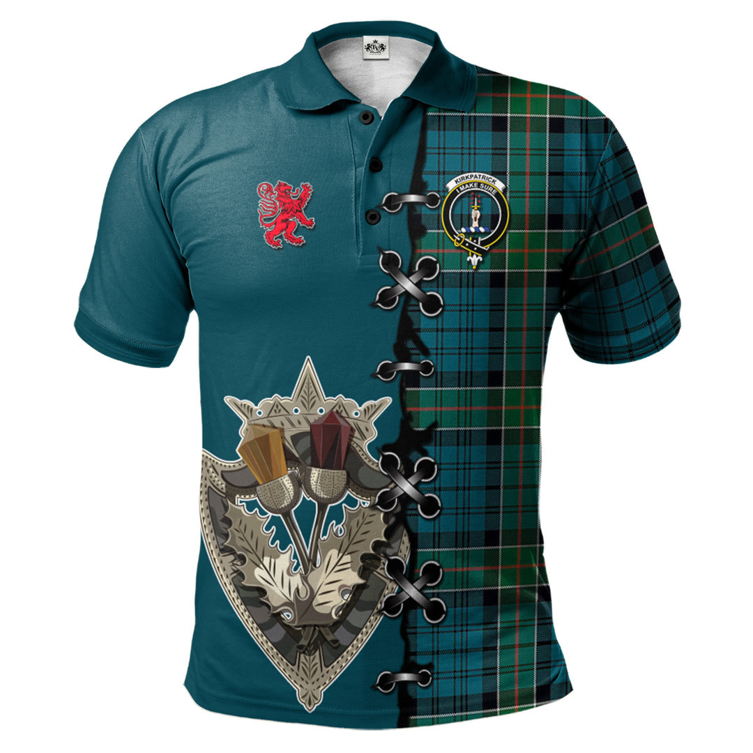 Kirkpatrick Tartan Polo Shirt - Lion Rampant And Celtic Thistle Style