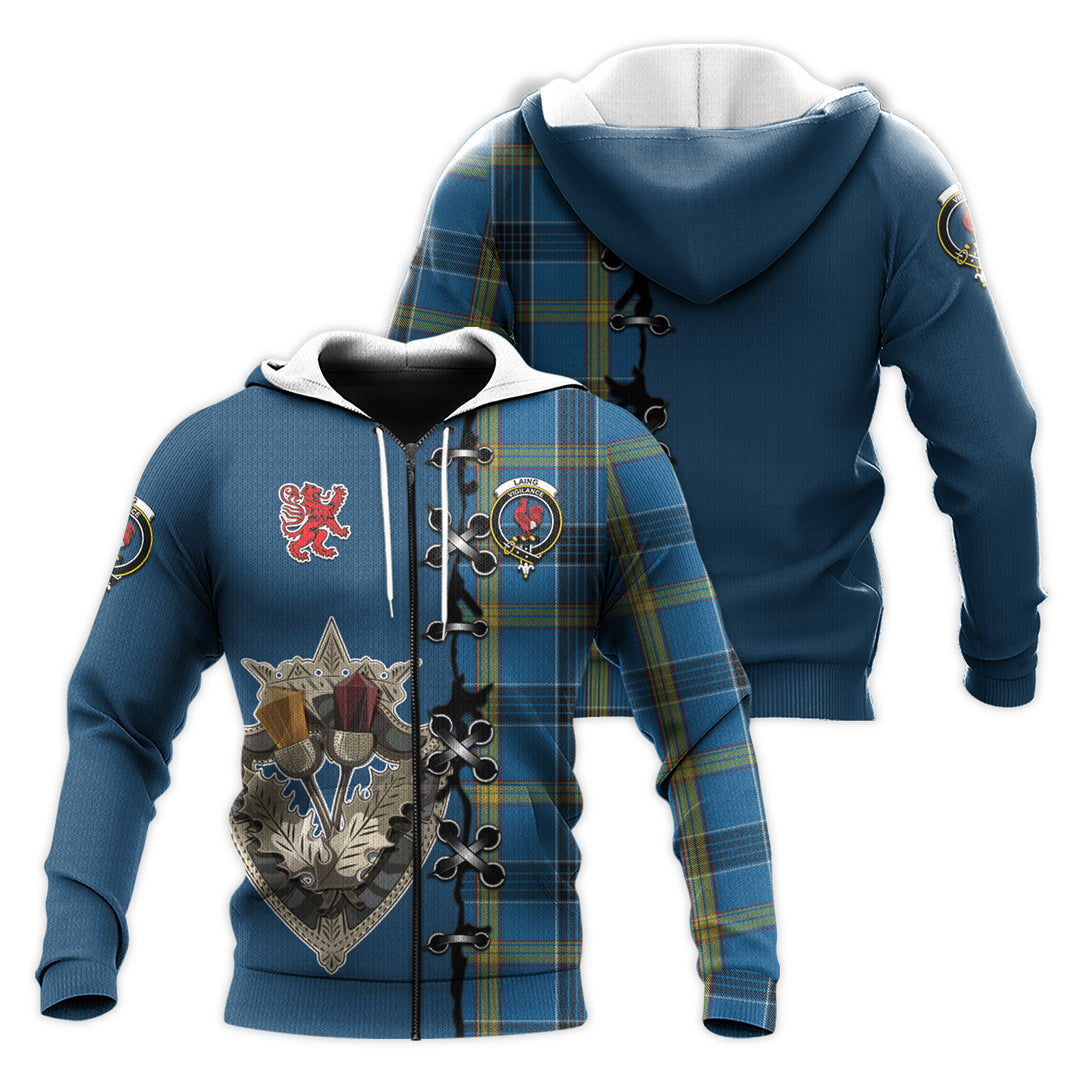 Laing Tartan Hoodie - Lion Rampant And Celtic Thistle Style