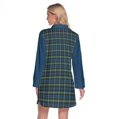 Lamont Ancient Tartan Women's Lapel Shirt Dress With Long Sleeve