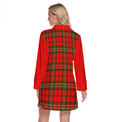 Langlands Tartan Women's Lapel Shirt Dress With Long Sleeve