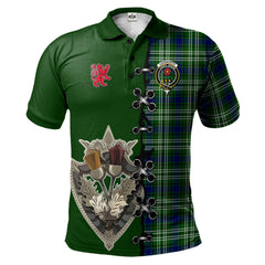 Learmonth Tartan Polo Shirt - Lion Rampant And Celtic Thistle Style