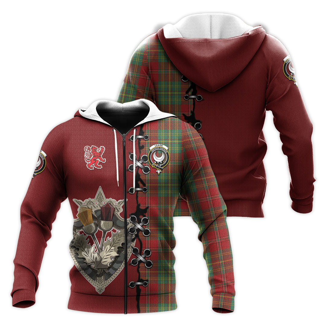 Leask Tartan Hoodie - Lion Rampant And Celtic Thistle Style