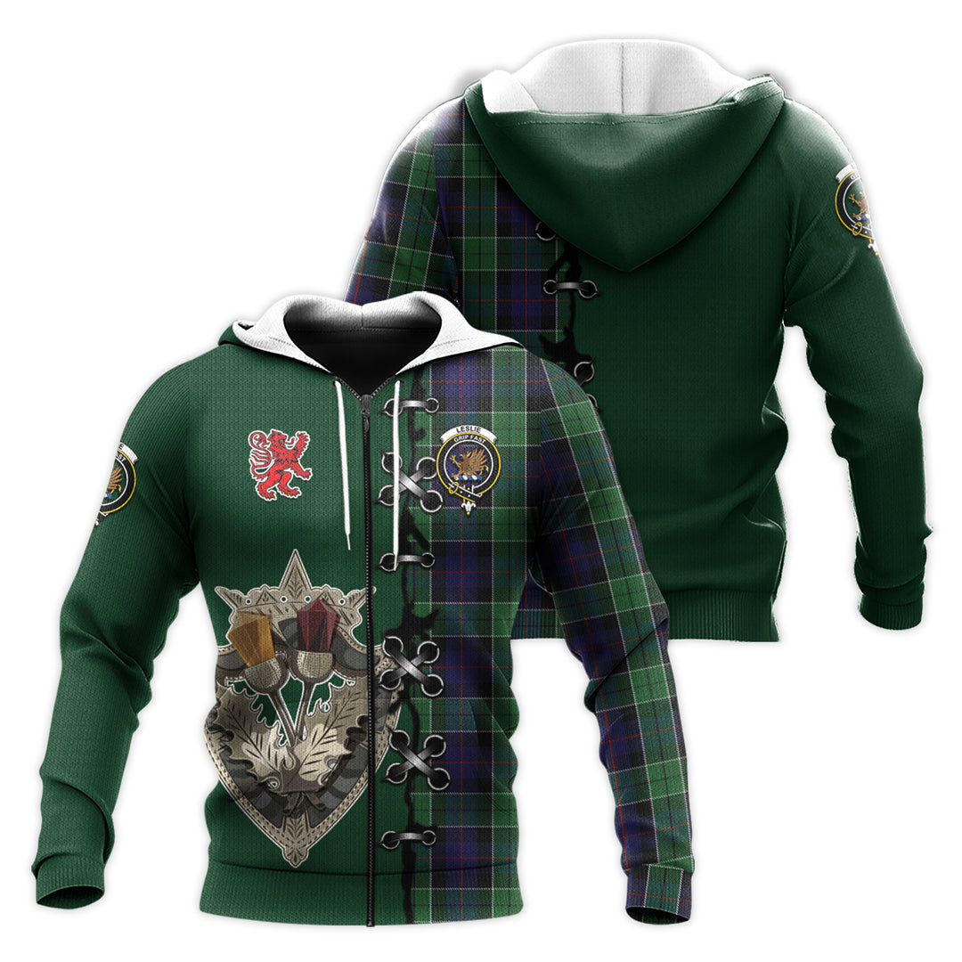 Leslie Hunting Tartan Hoodie - Lion Rampant And Celtic Thistle Style