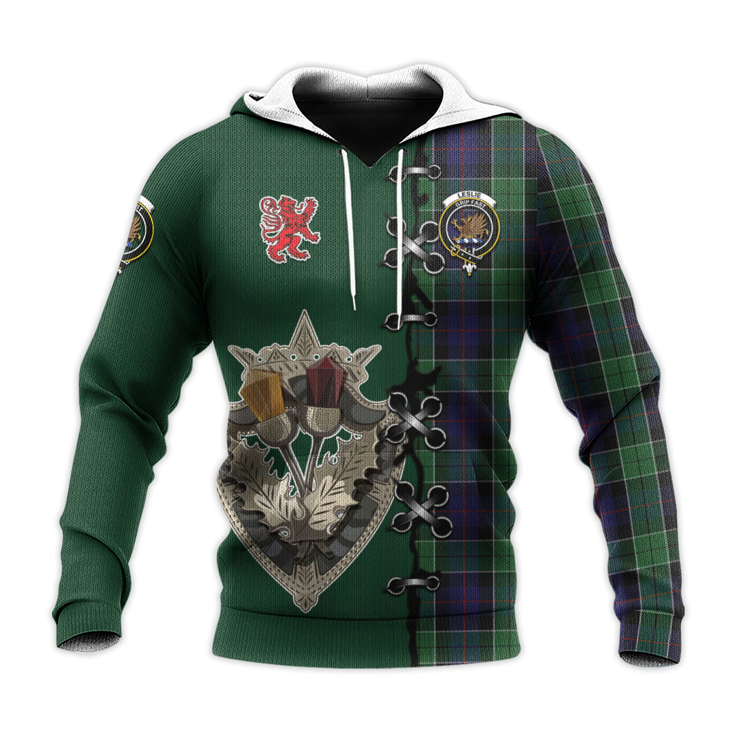 Leslie Hunting Tartan Hoodie - Lion Rampant And Celtic Thistle Style