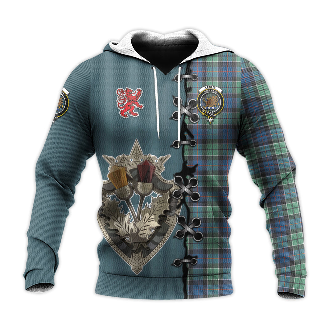 Leslie Hunting Ancient Tartan Hoodie - Lion Rampant And Celtic Thistle Style