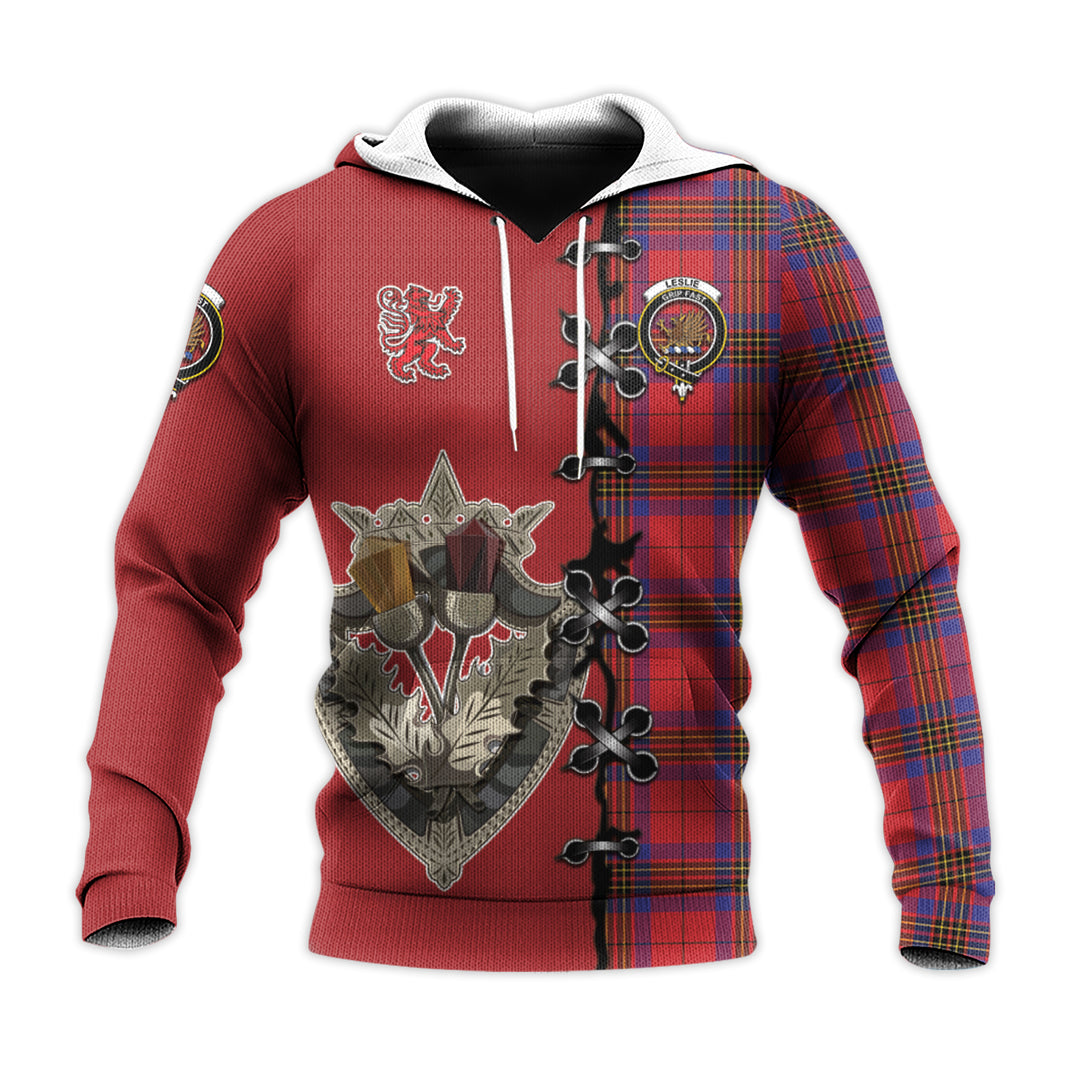 Leslie Modern Tartan Hoodie - Lion Rampant And Celtic Thistle Style