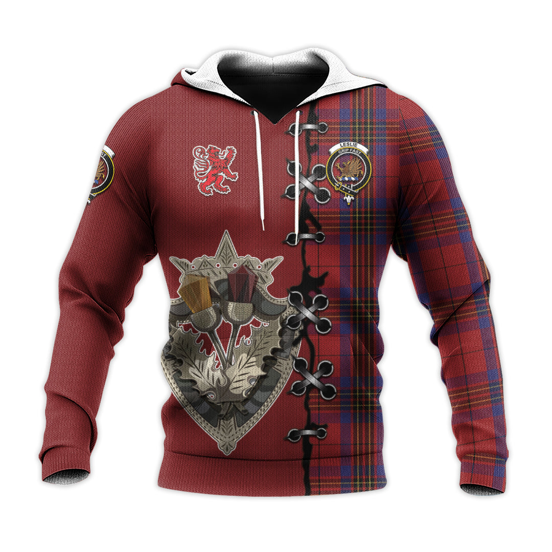 Leslie Red Tartan Hoodie - Lion Rampant And Celtic Thistle Style