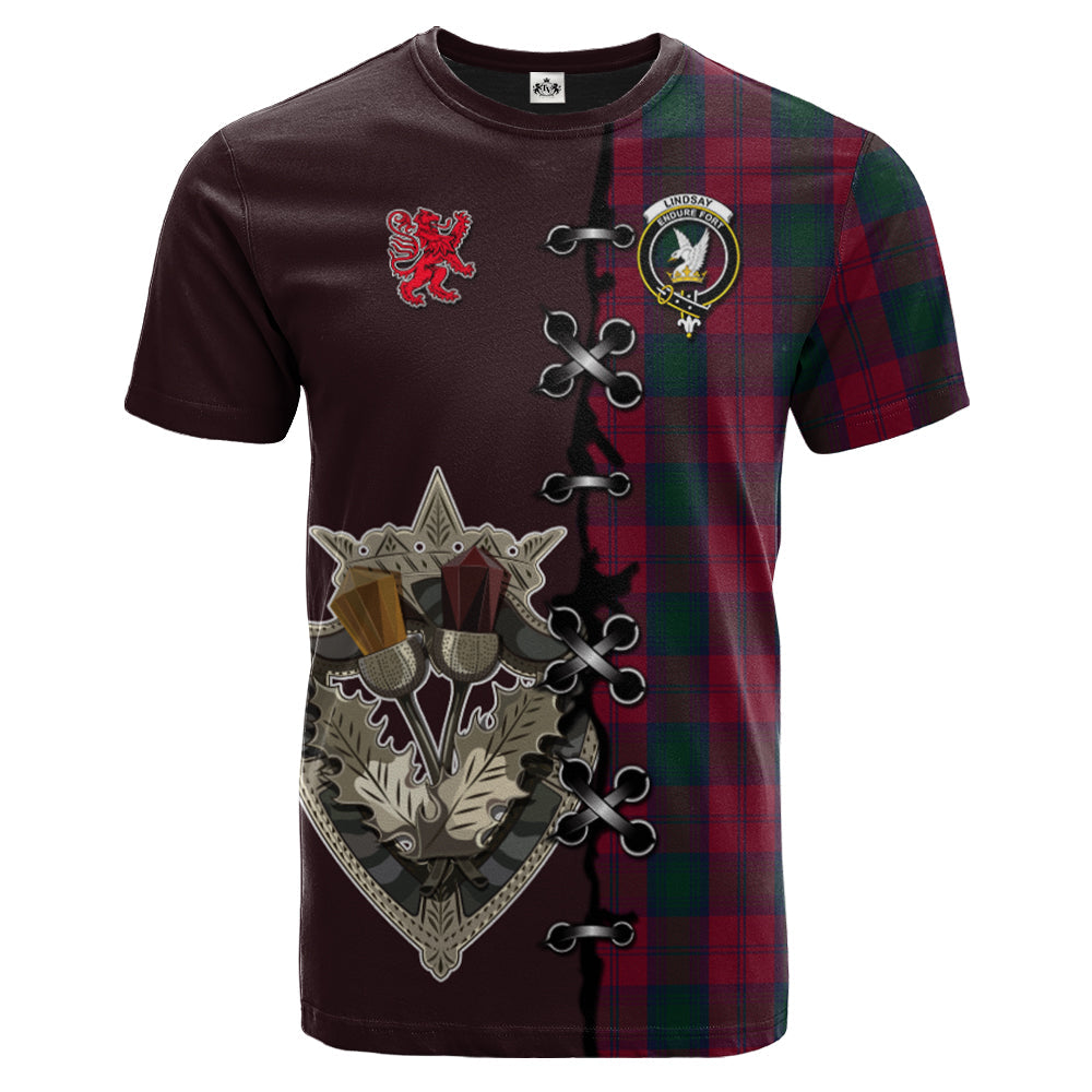 Lindsay Tartan T-shirt - Lion Rampant And Celtic Thistle Style