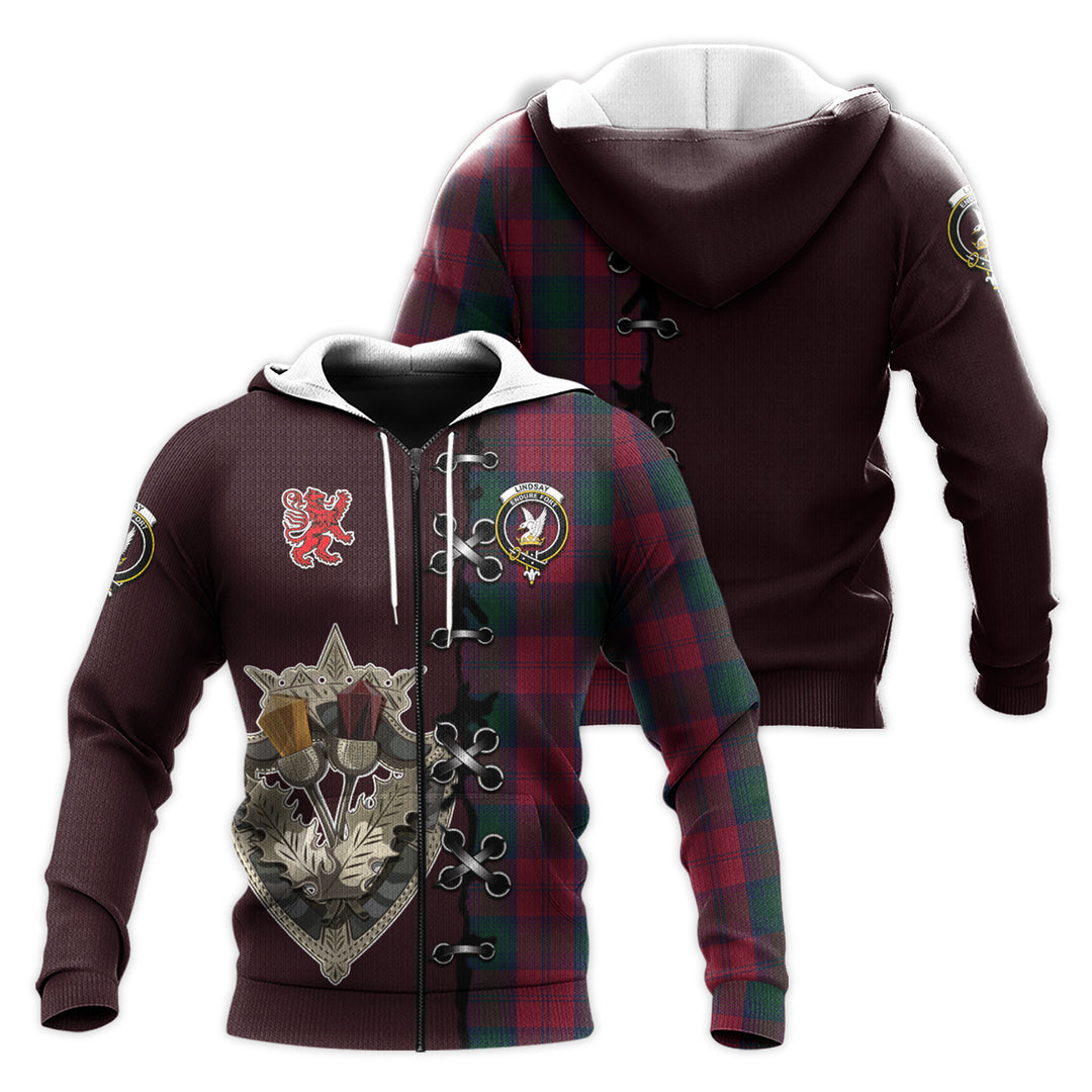 Lindsay Tartan Hoodie - Lion Rampant And Celtic Thistle Style