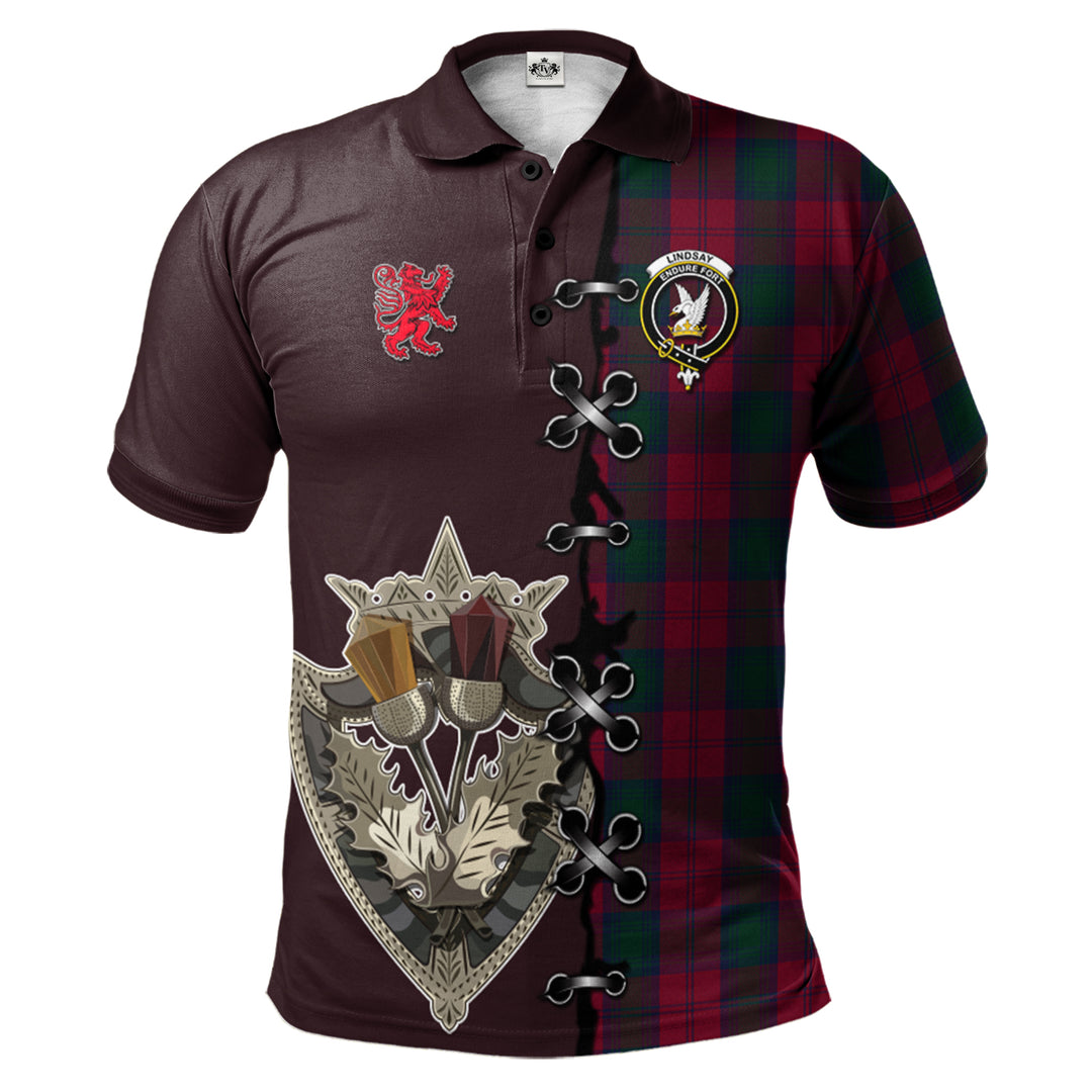 Lindsay Tartan Polo Shirt - Lion Rampant And Celtic Thistle Style