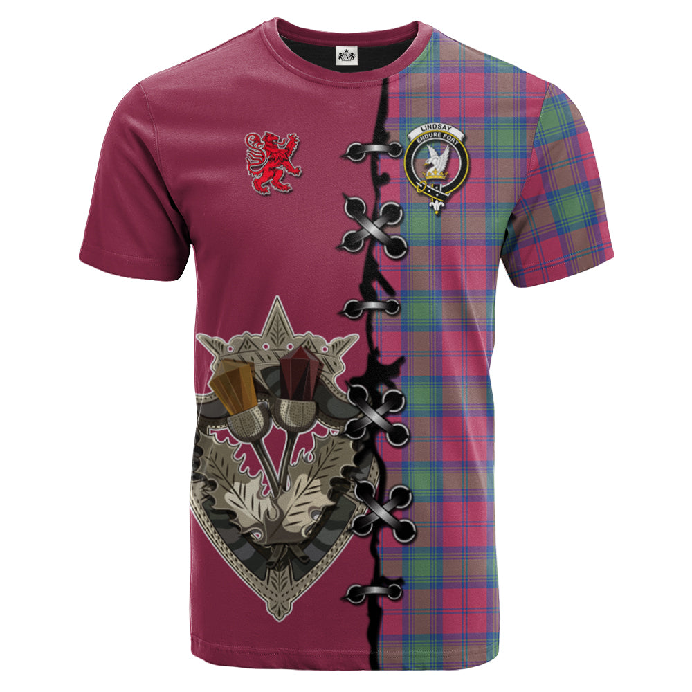 Lindsay Ancient Tartan T-shirt - Lion Rampant And Celtic Thistle Style