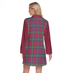 Lindsay Ancient Tartan Women's Lapel Shirt Dress With Long Sleeve