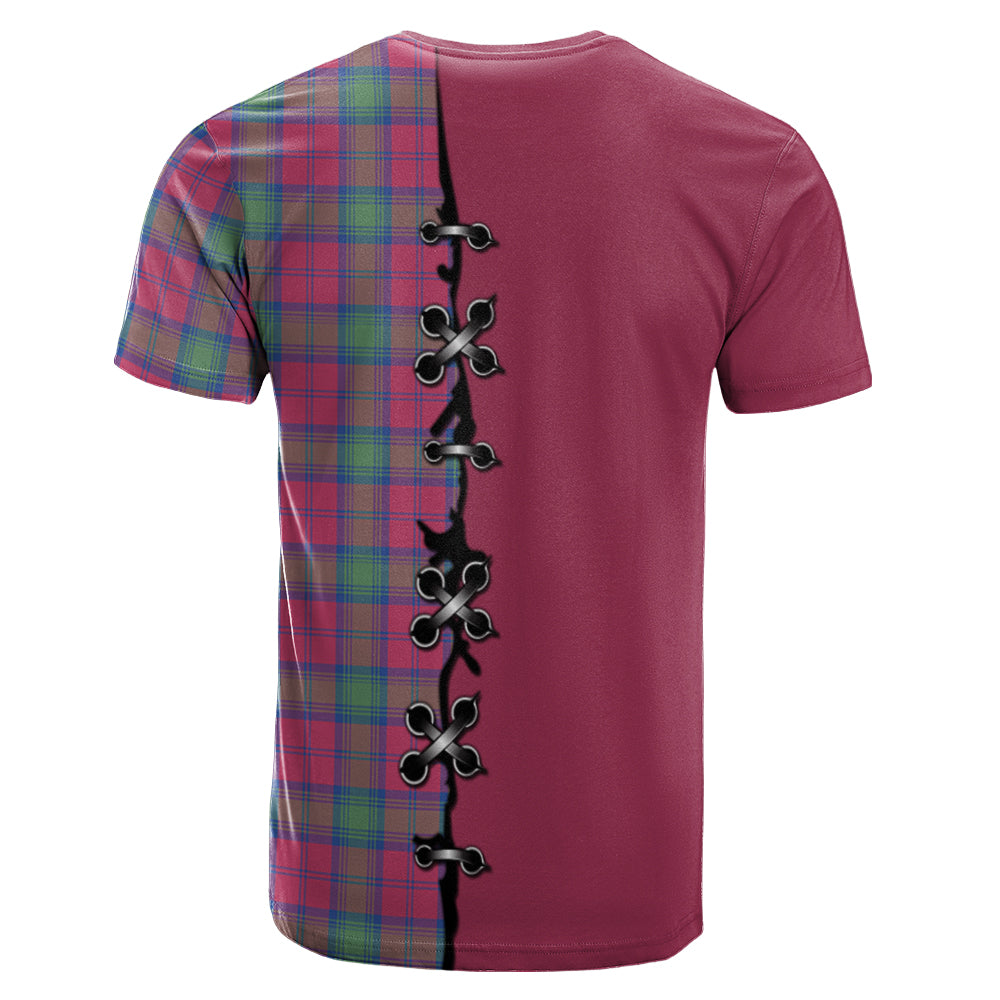 Lindsay Ancient Tartan T-shirt - Lion Rampant And Celtic Thistle Style