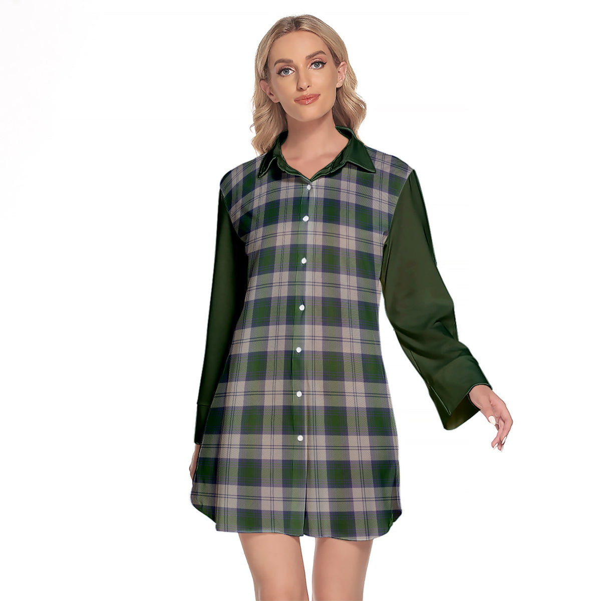 Lindsay Dress Tartan Women's Lapel Shirt Dress With Long Sleeve