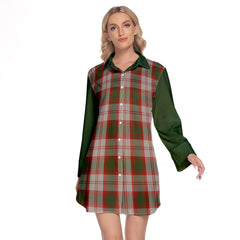 Lindsay Dress Red Tartan Women's Lapel Shirt Dress With Long Sleeve