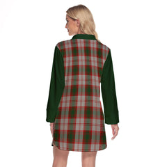 Lindsay Dress Red Tartan Women's Lapel Shirt Dress With Long Sleeve