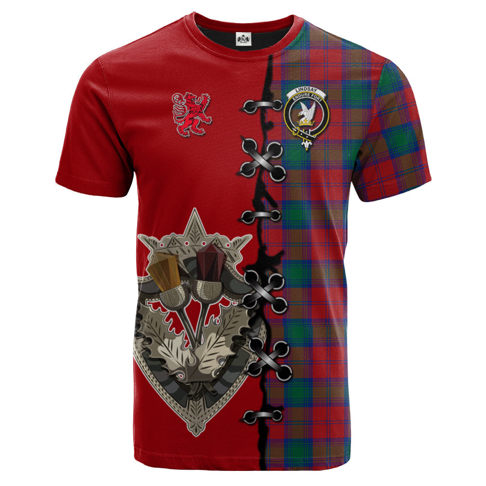 Lindsay Modern Tartan T-shirt - Lion Rampant And Celtic Thistle Style