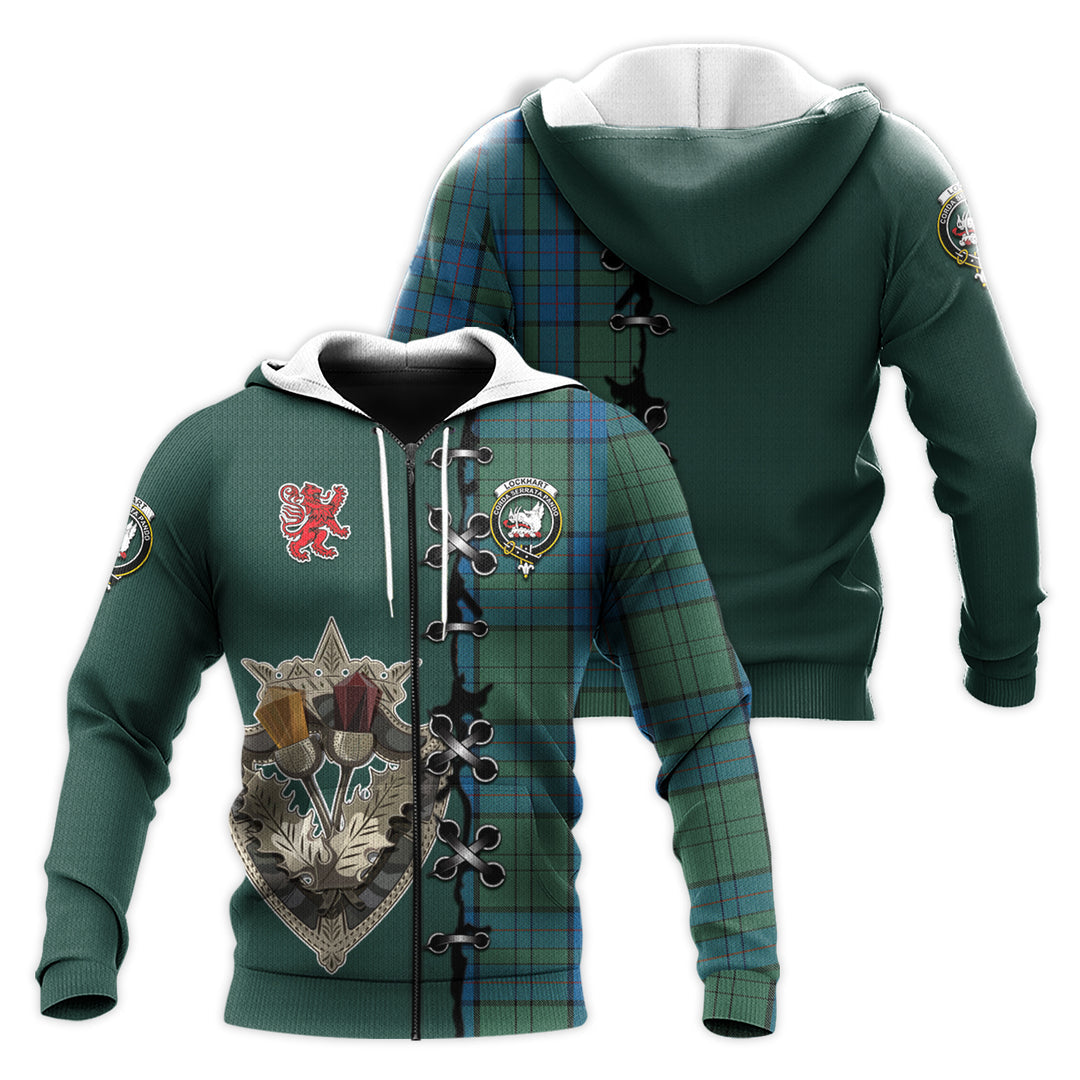 Lockhart Tartan Hoodie - Lion Rampant And Celtic Thistle Style