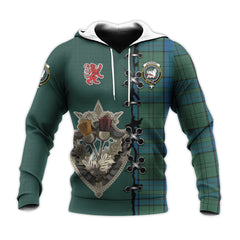 Lockhart Tartan Hoodie - Lion Rampant And Celtic Thistle Style