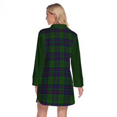 Lockhart Modern Tartan Women's Lapel Shirt Dress With Long Sleeve