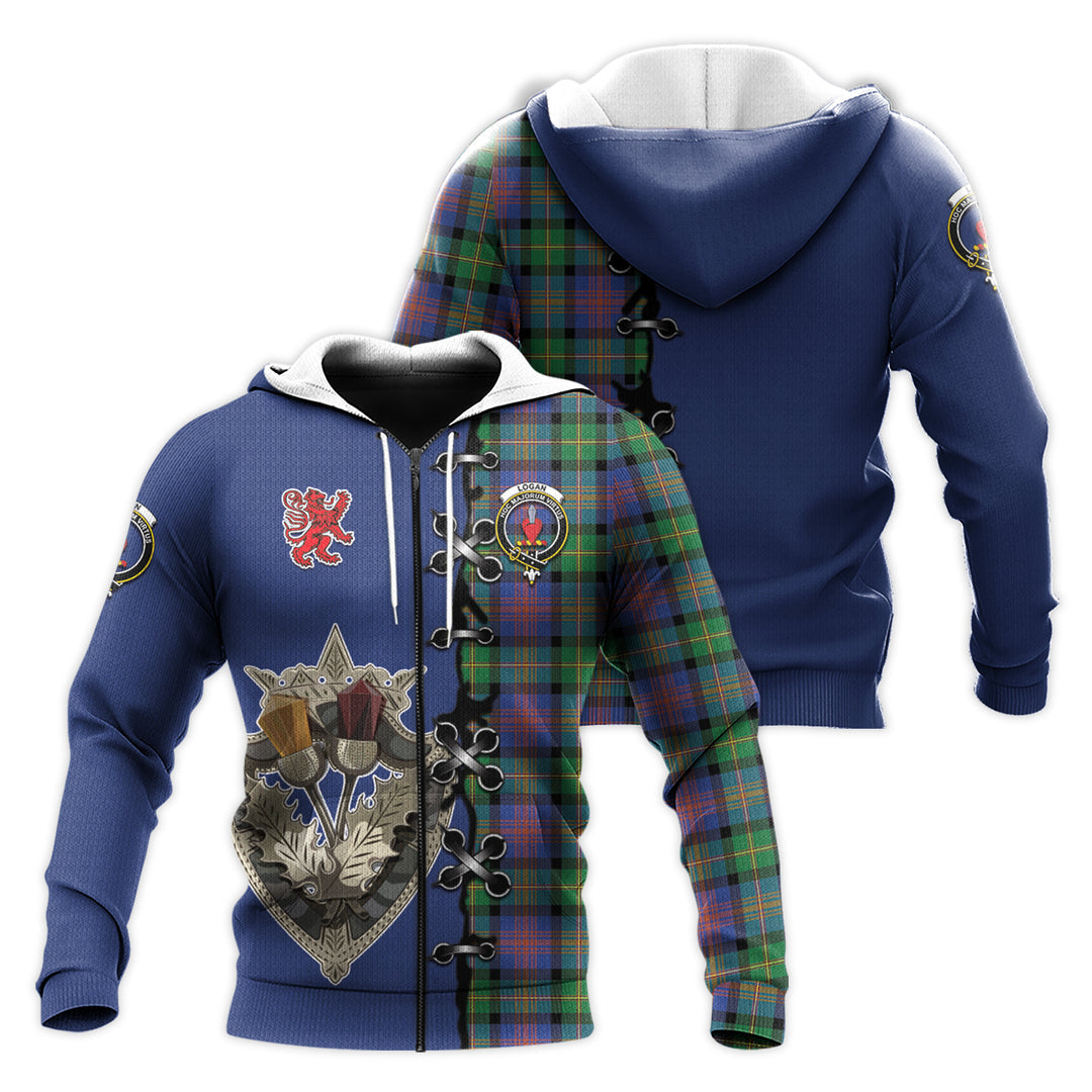 Logan Ancient Tartan Hoodie - Lion Rampant And Celtic Thistle Style