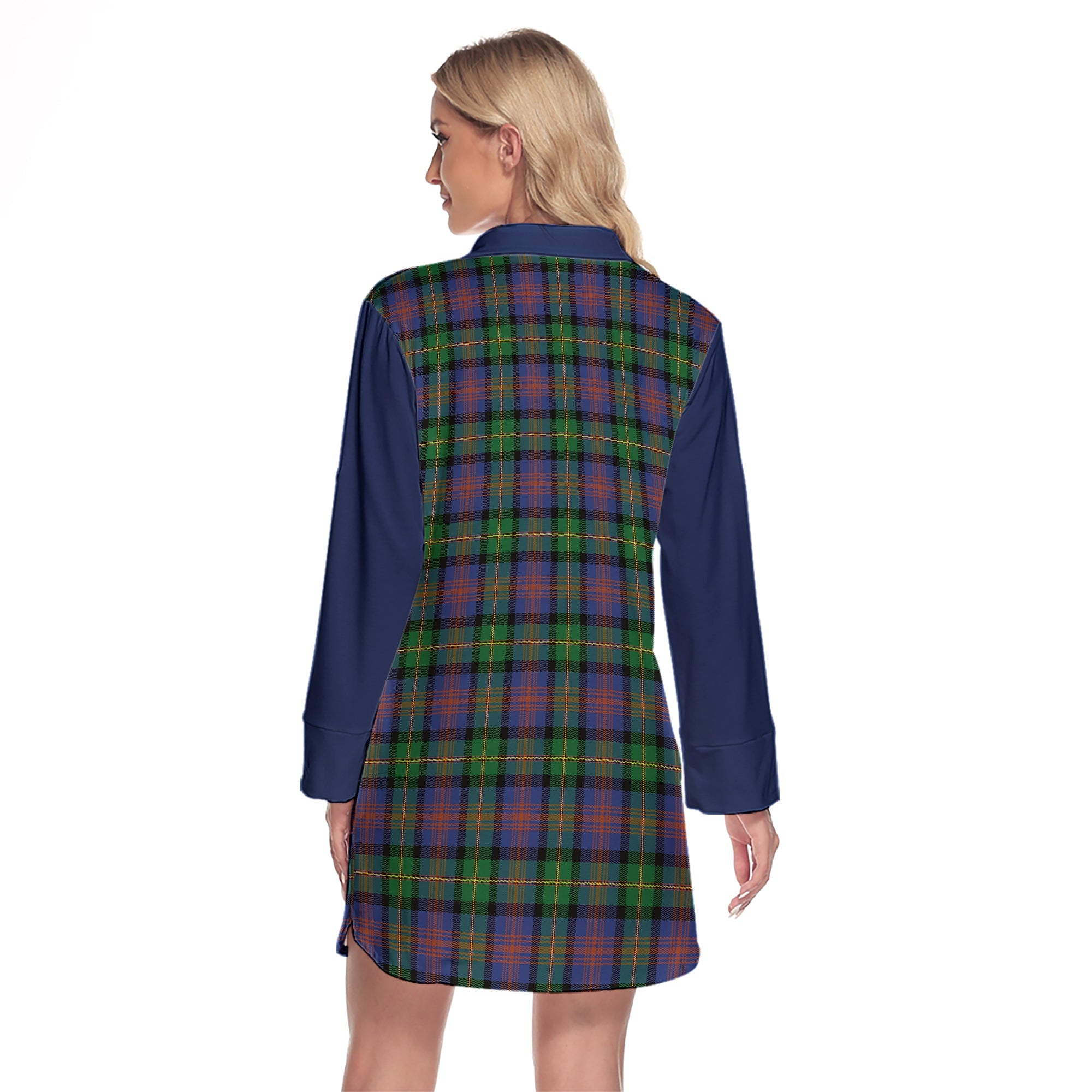 Logan Ancient Tartan Women's Lapel Shirt Dress With Long Sleeve