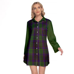 Lumsden Green Tartan Women's Lapel Shirt Dress With Long Sleeve