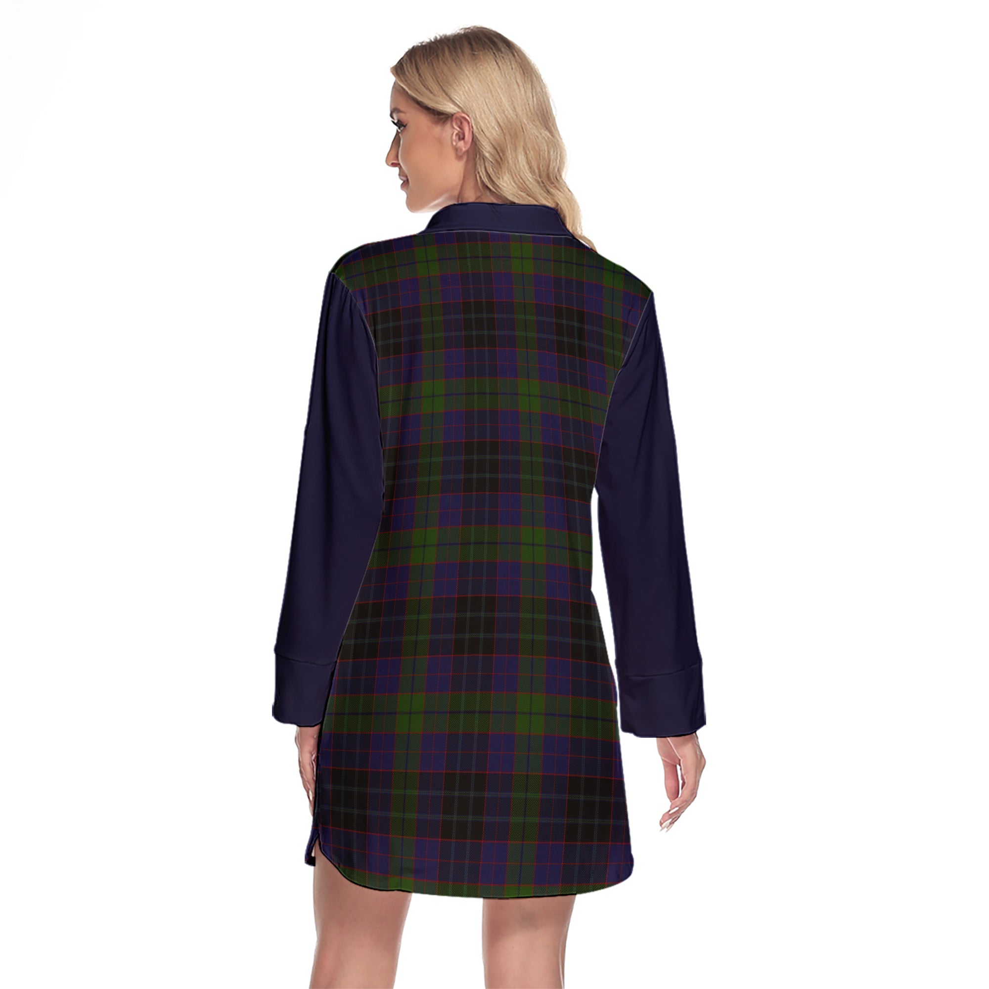 Lumsden Hunting Tartan Women's Lapel Shirt Dress With Long Sleeve